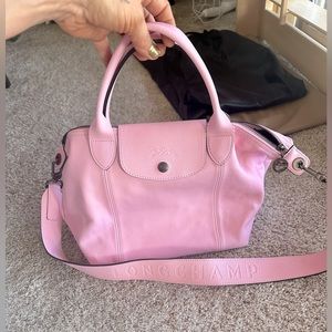 Longchamp La Pliage Cluir pink leather shoulder bag